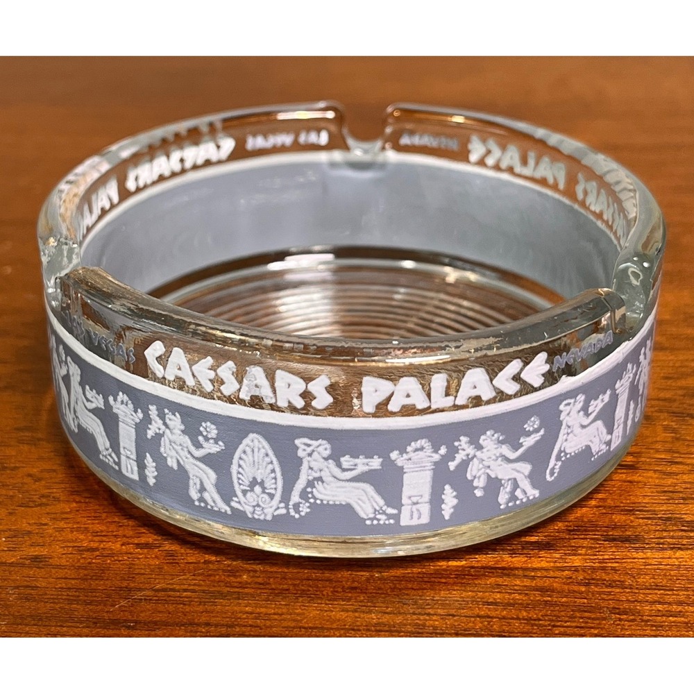 Vintage Caesars Palace Las Vegas Glass Ashtray Roman Casino Gold Trim - Picture 1 of 9